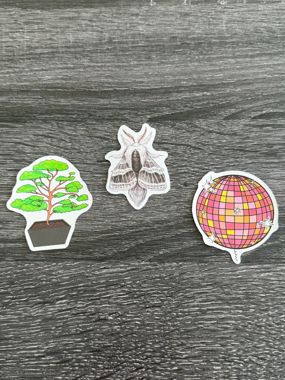 NEW LOT OF 3 MISC STICKERS- TREE, BUG & DISCO BALL